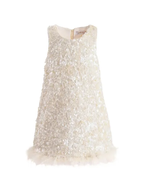 Tulleen sequin-embellishment feather-trim dress