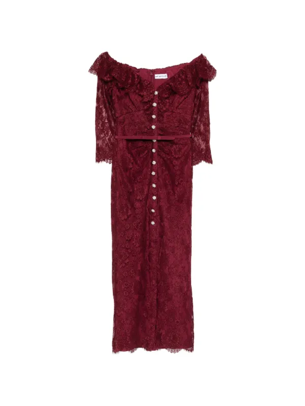 Self-Portrait Lace Button Dress in Red