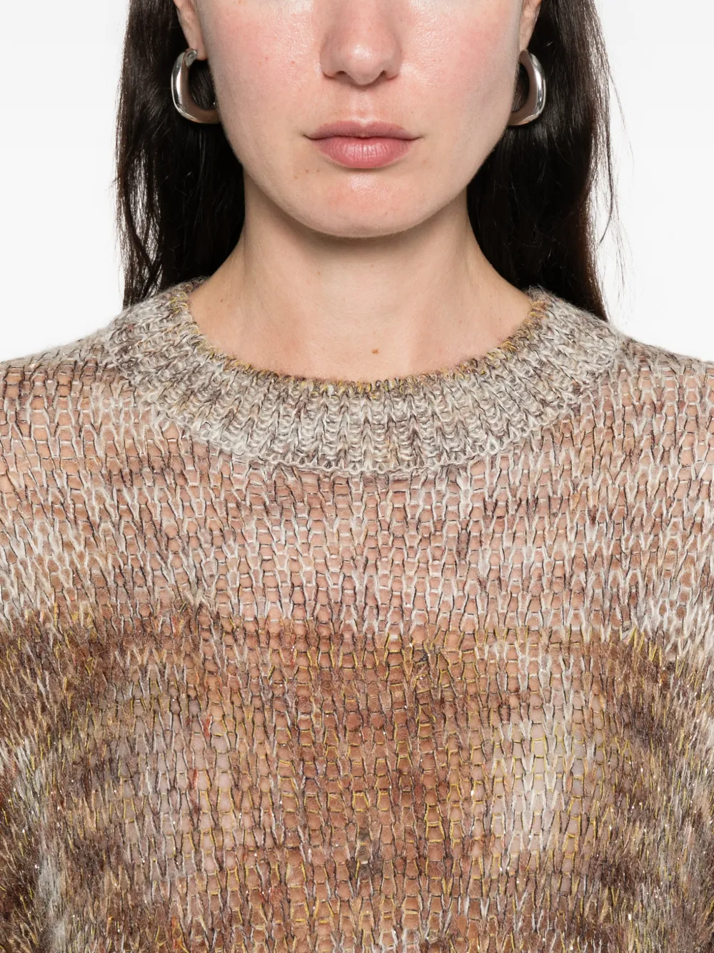 Open Yy Shimmer Striped Sweater In Brown