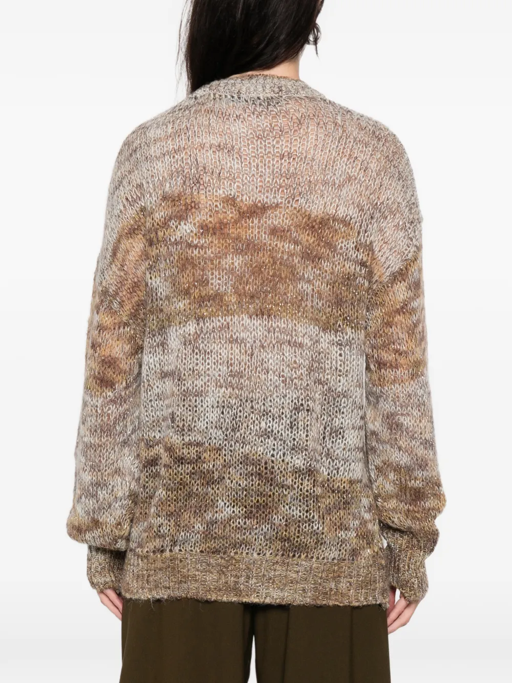 Open Yy Shimmer Striped Sweater In Brown