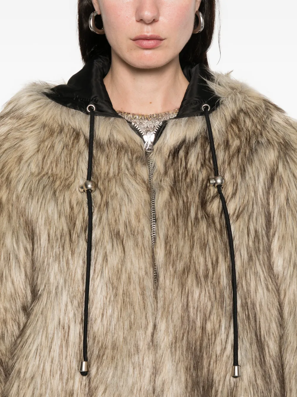 Open Yy Hooded Reversible Faux-fur Jacket In Brown