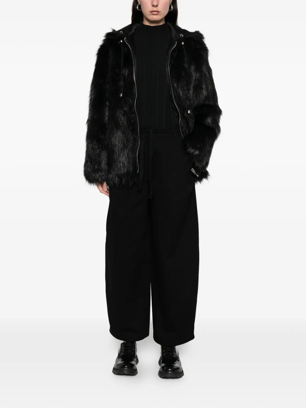 Open YY Plooibroek met wijde pijpen - Zwart