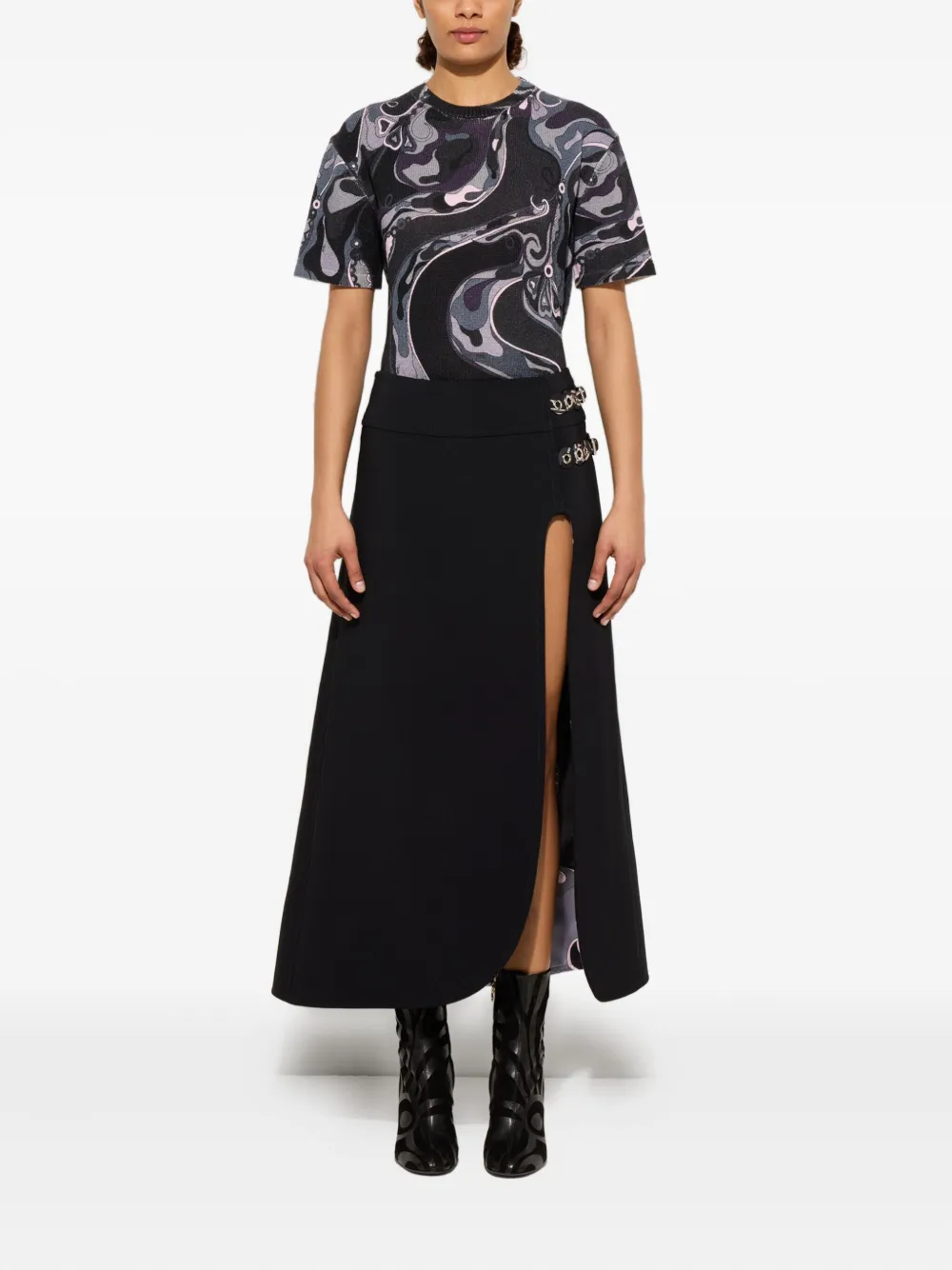 Pucci Orchidee Print Wool T-shirt In Black