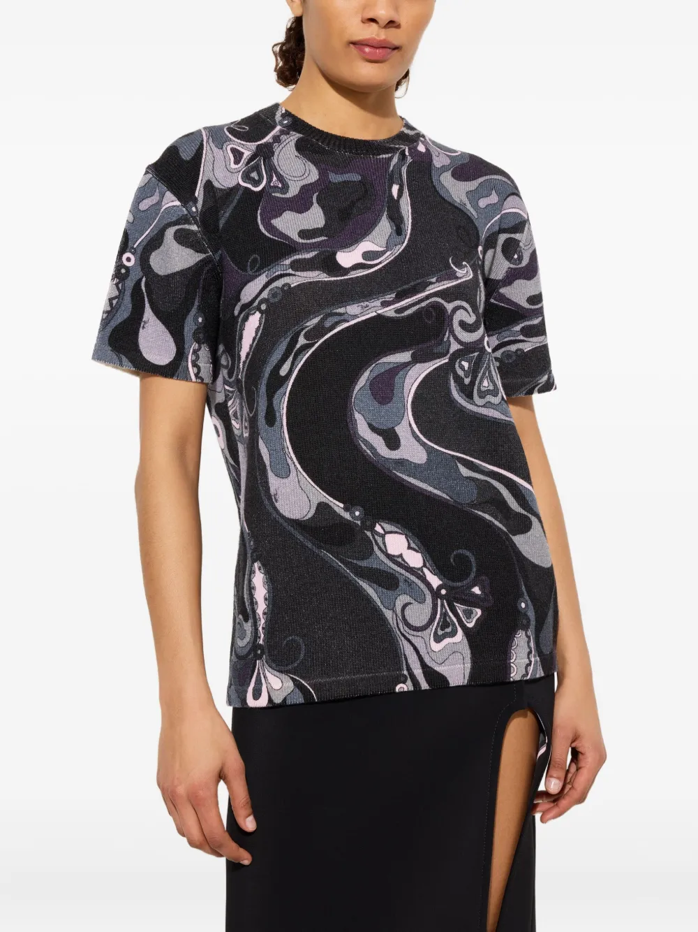 Pucci Orchidee Print Wool T-shirt In Black