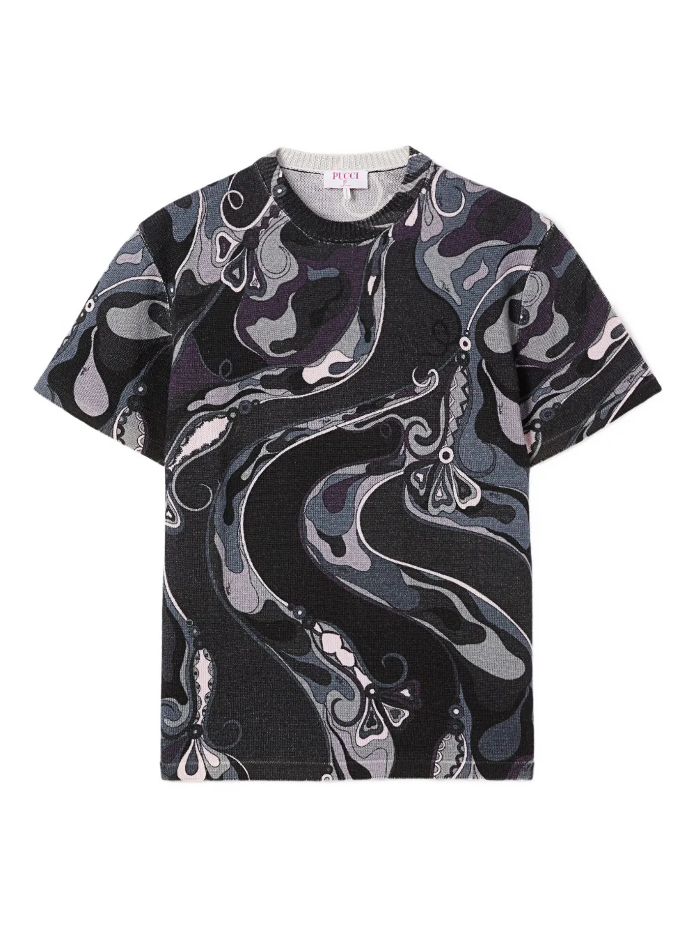 Pucci Orchidee Print Wool T-shirt In Black