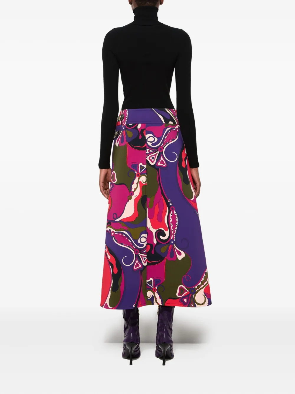 Pucci Orchidee Print Buckle Midi Skirt In Purple