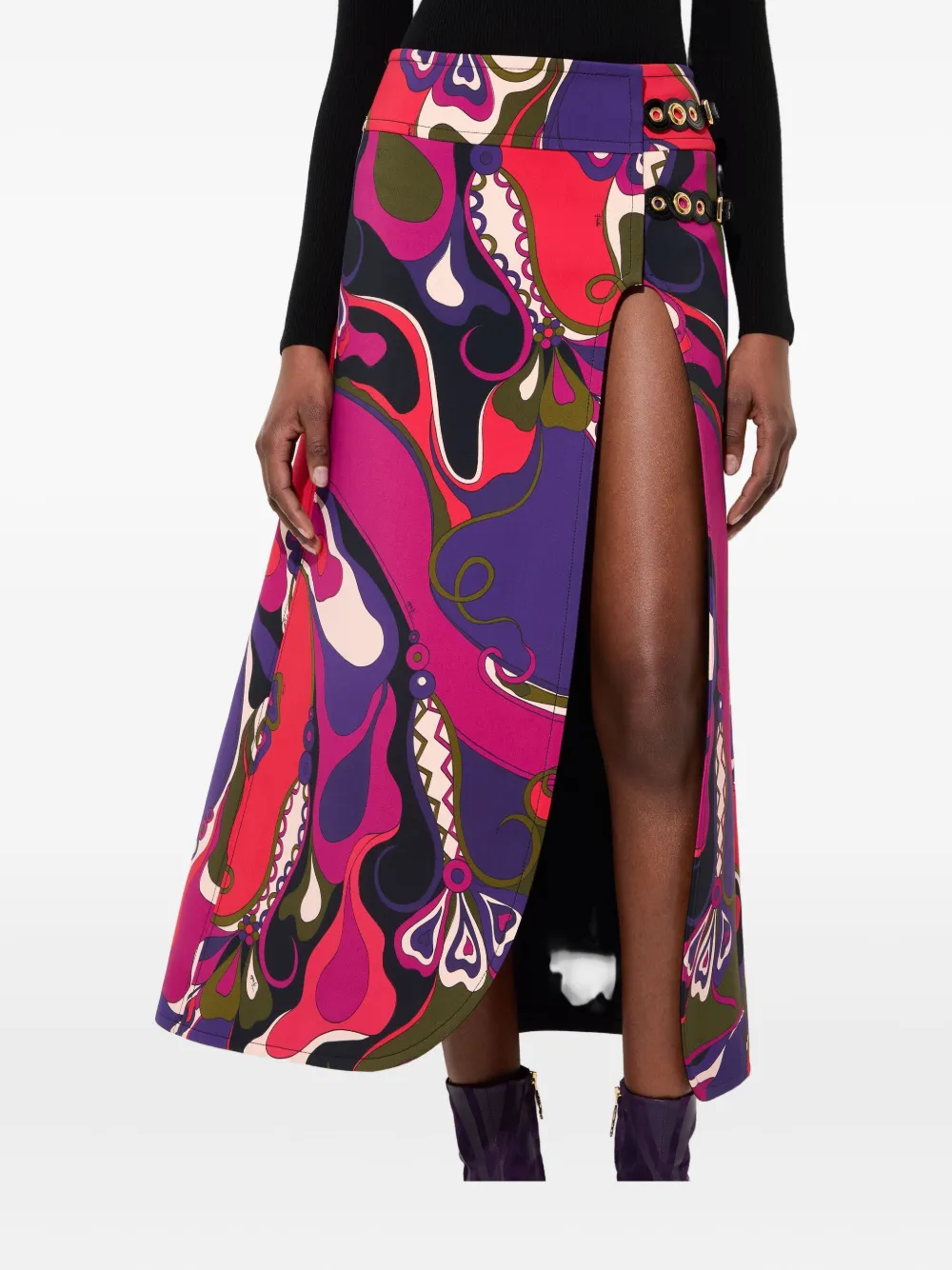 Pucci Orchidee Print Buckle Midi Skirt In Purple