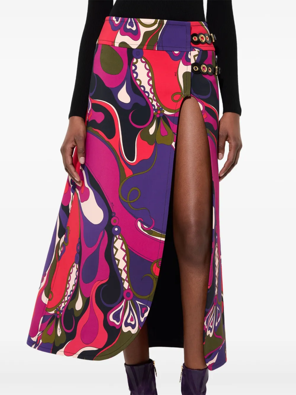 PUCCI Midi-rok met gesp en Orchidee-print Paars
