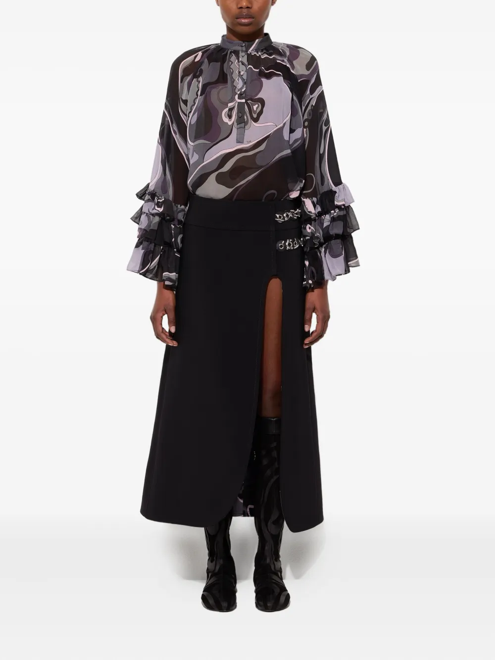 Pucci Slit Internal-print Midi Skirt In Black