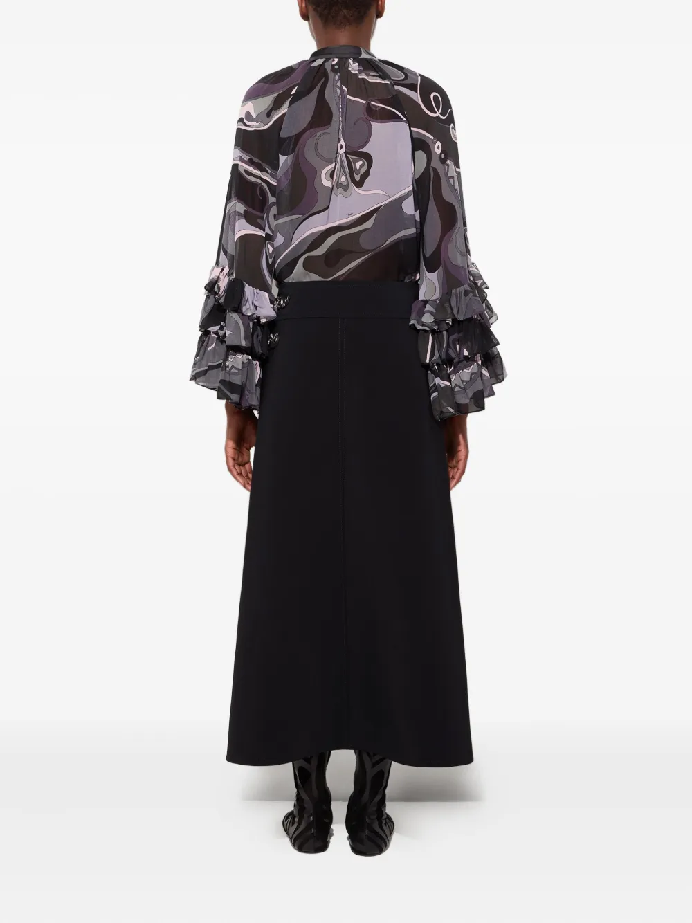 Pucci Slit Internal-print Midi Skirt In Black