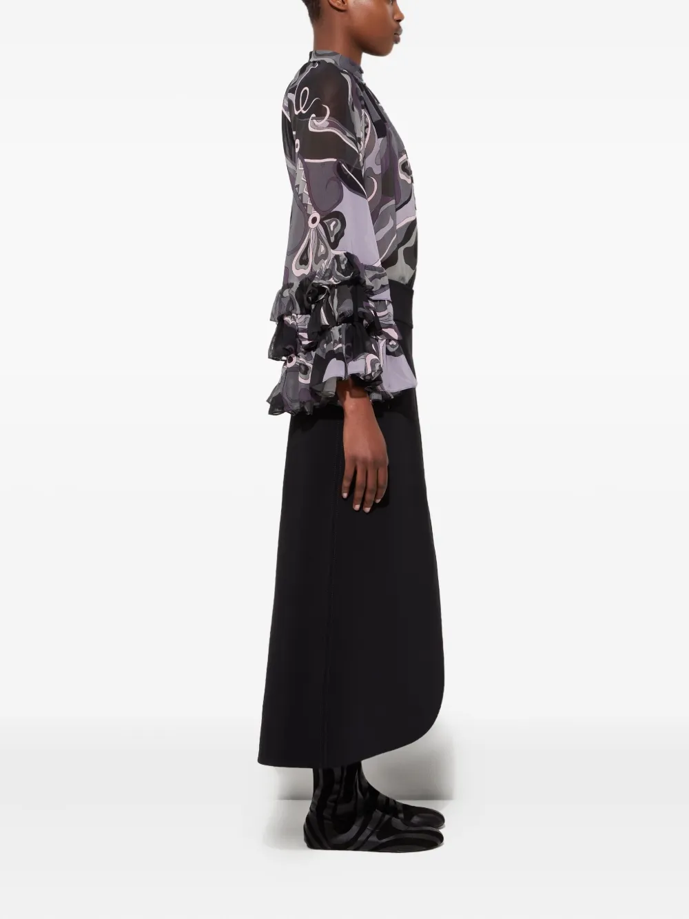 Pucci Slit Internal-print Midi Skirt In Black