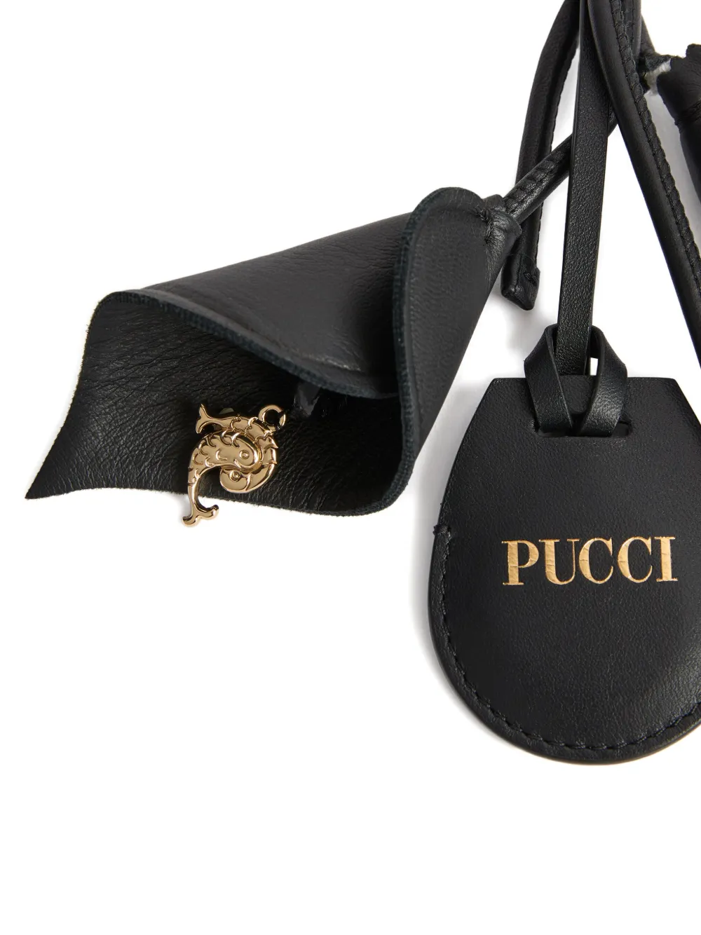 Pucci Leaf Charm Keyring Tag Holder In Black