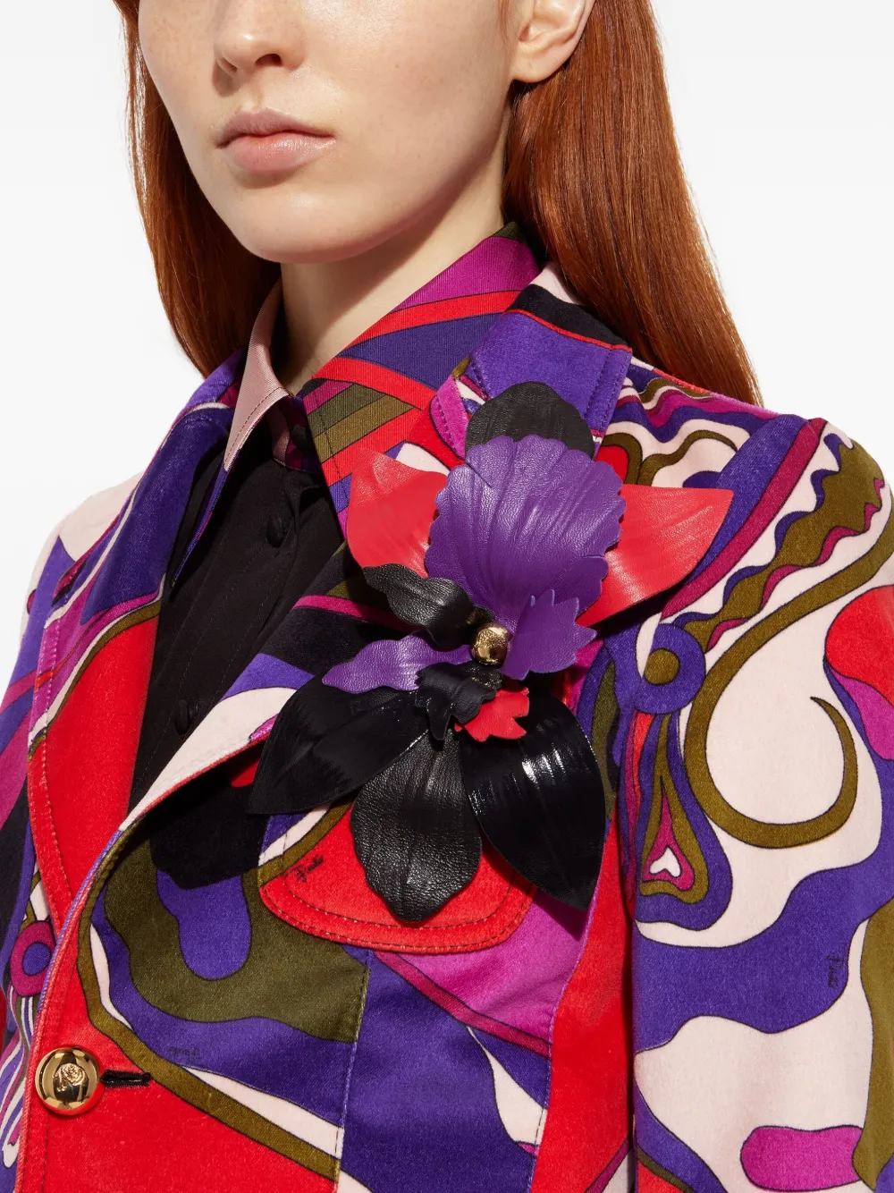 Pucci Leather Flower Brooch In Multi