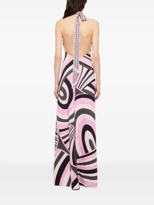 Pucci - Iride Print Long V Neck Dress - Size: 42 - Pink & Black Pucci - Iride Print Long V Neck Dress - Size: 42 - Pink & Black