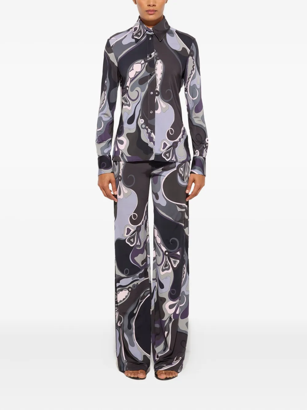 PUCCI orchidee print satin shirt - Zwart