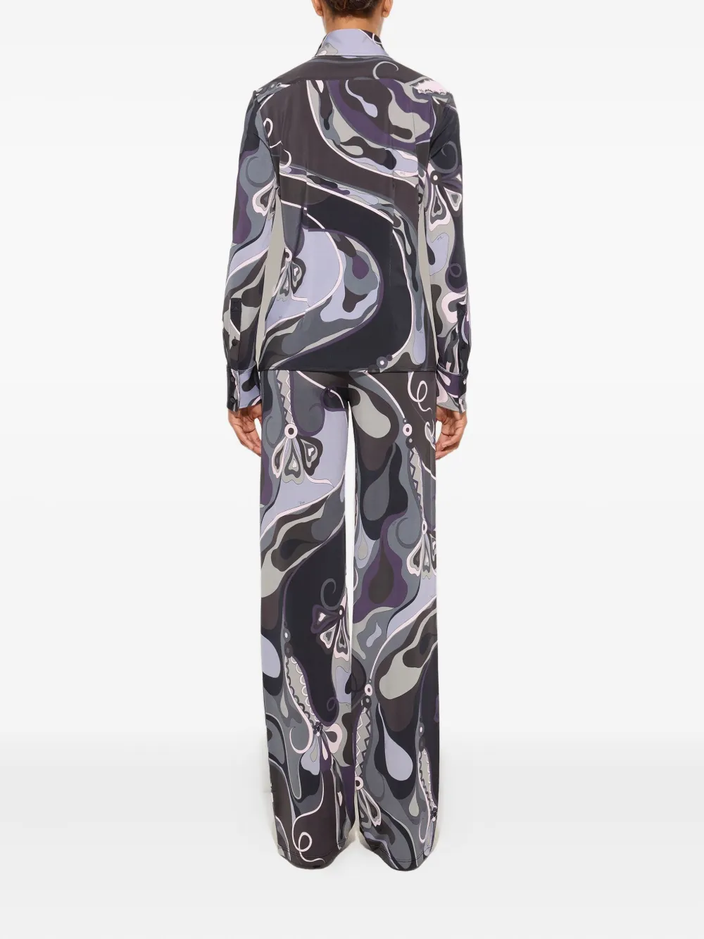 Pucci Orchidee Print Satin Shirt In Black