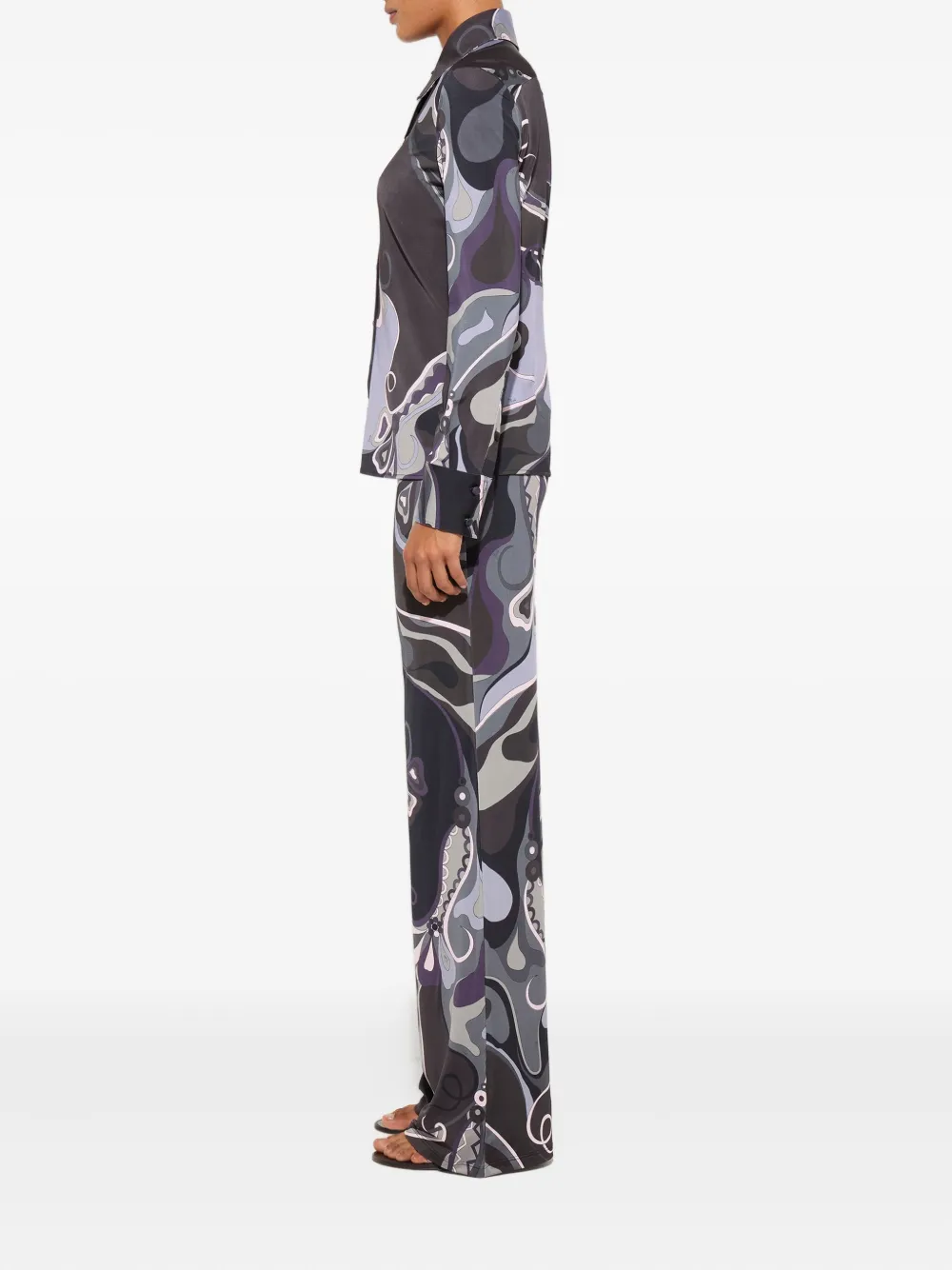 Pucci Orchidee Print Satin Shirt In Black