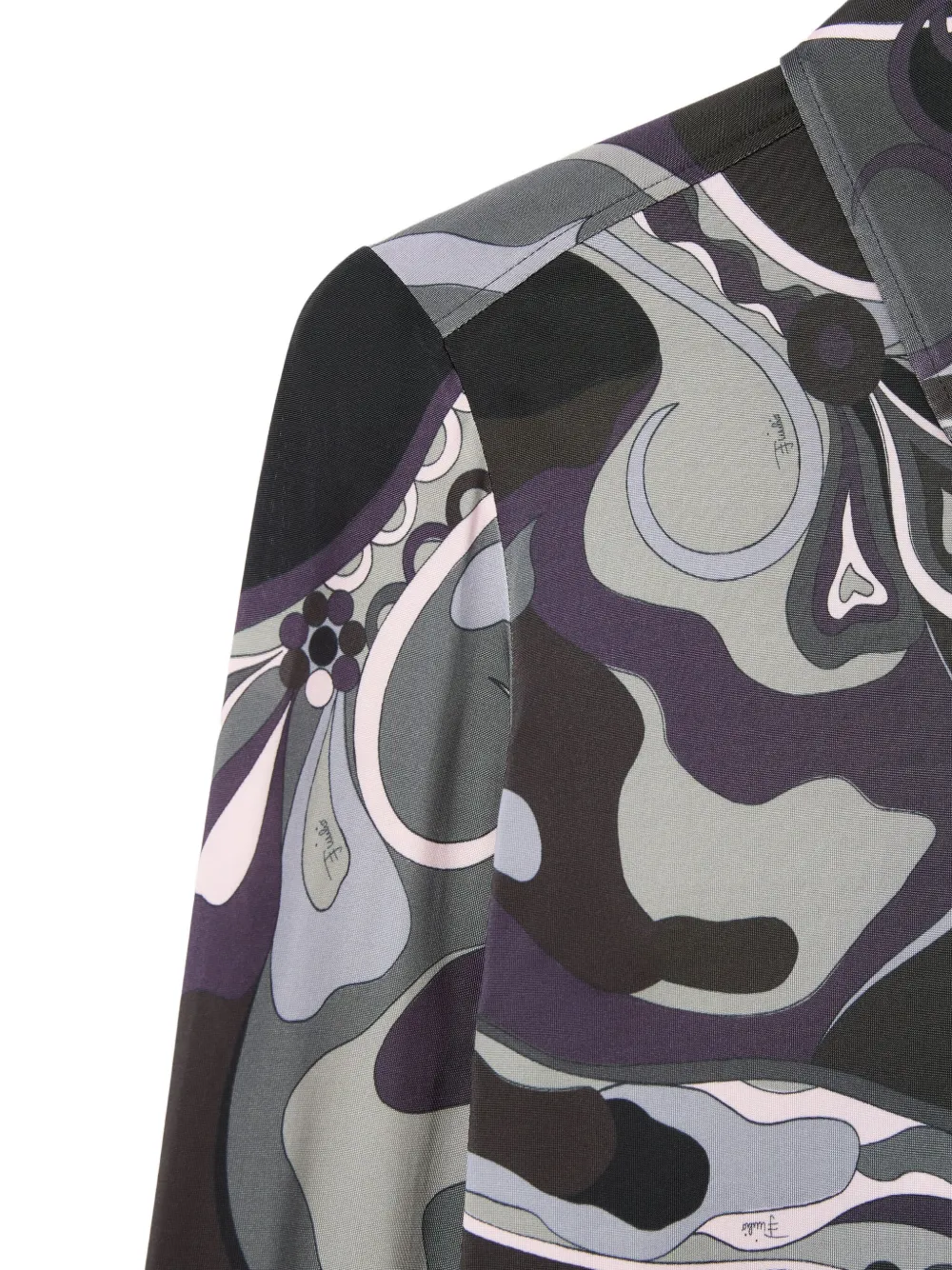 Pucci Orchidee Print Satin Shirt In Black