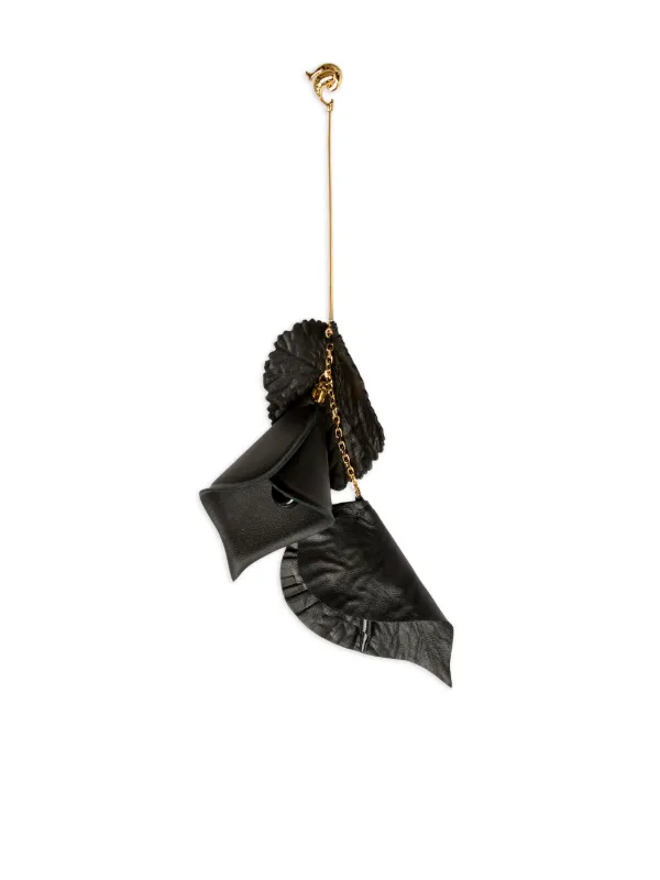 Pucci Mono Earring with Leather Flowers in Black