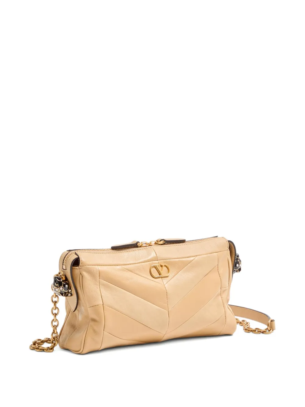 Valentino Garavani Panthea Small Shoulder Bag In Nappa Leather With A Chevron Pattern In Neutral