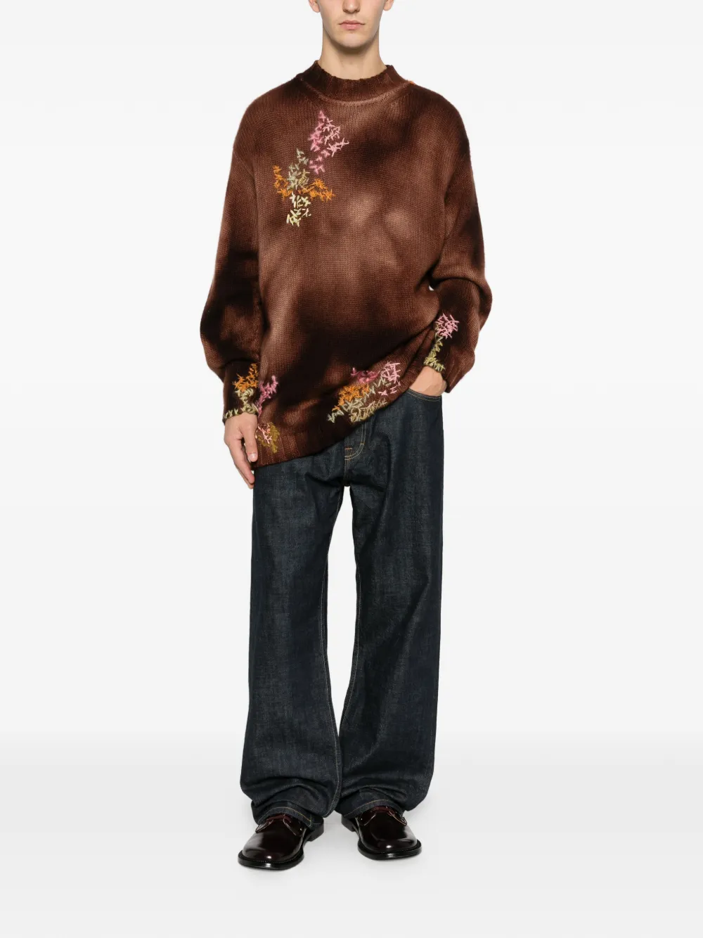 A.N.G.E.L.O. VINTAGE UPCYCLING Pre-owned Angelo Vintage Upcycling Embroidered Sweater In Brown