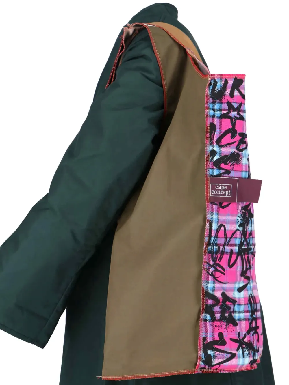 Cap Middle Zip-up Coat In Green