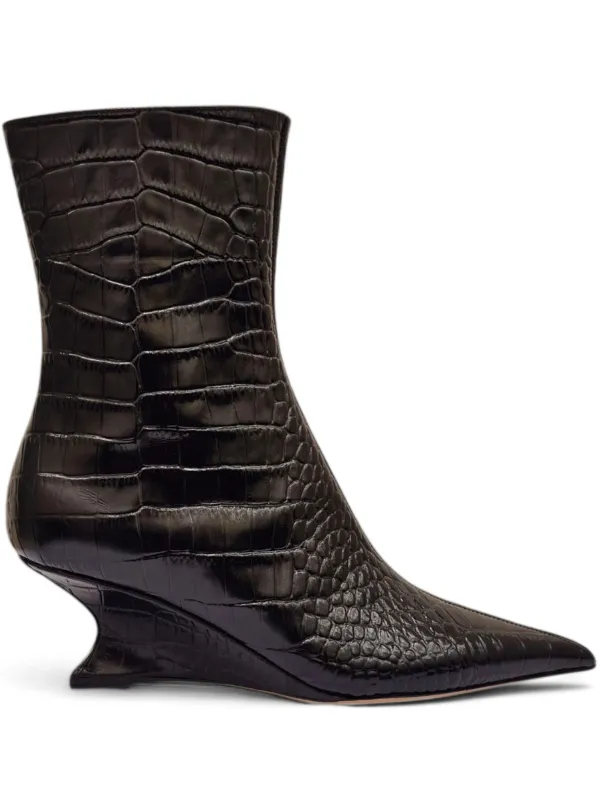 Paris Texas Nina Crocodile-effect Sculpted Boots in Black