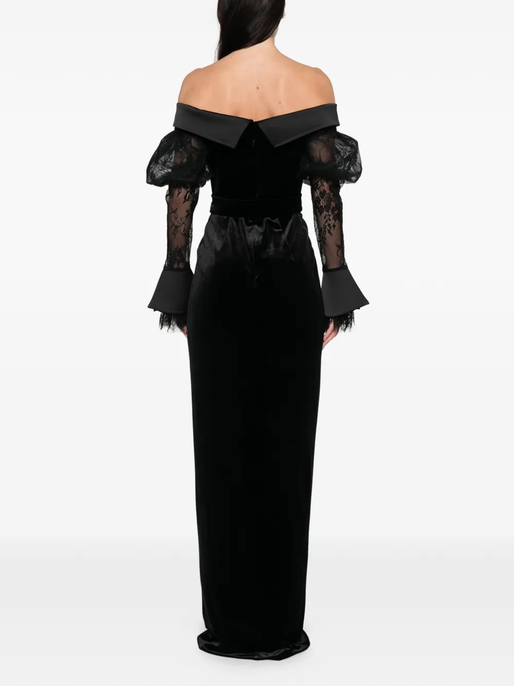 Silk Love & Lace Andrea Button Velvet Maxi Dress In Black