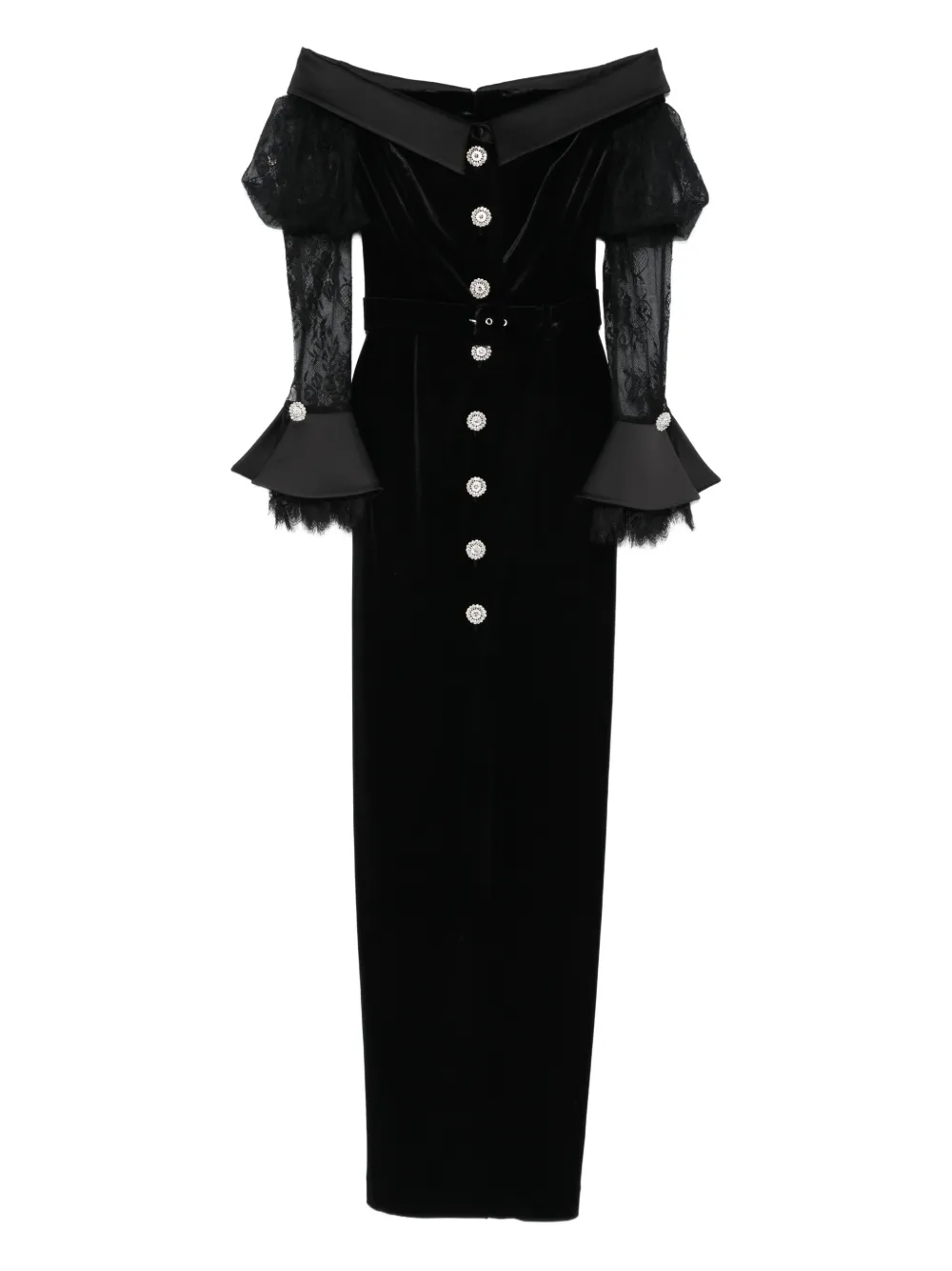 Silk Love & Lace Andrea Button Velvet Maxi Dress In Black