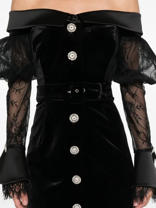 SILK LOVE & LACE Andrea Button Velvet Maxi Dress | Black | FARFETCH