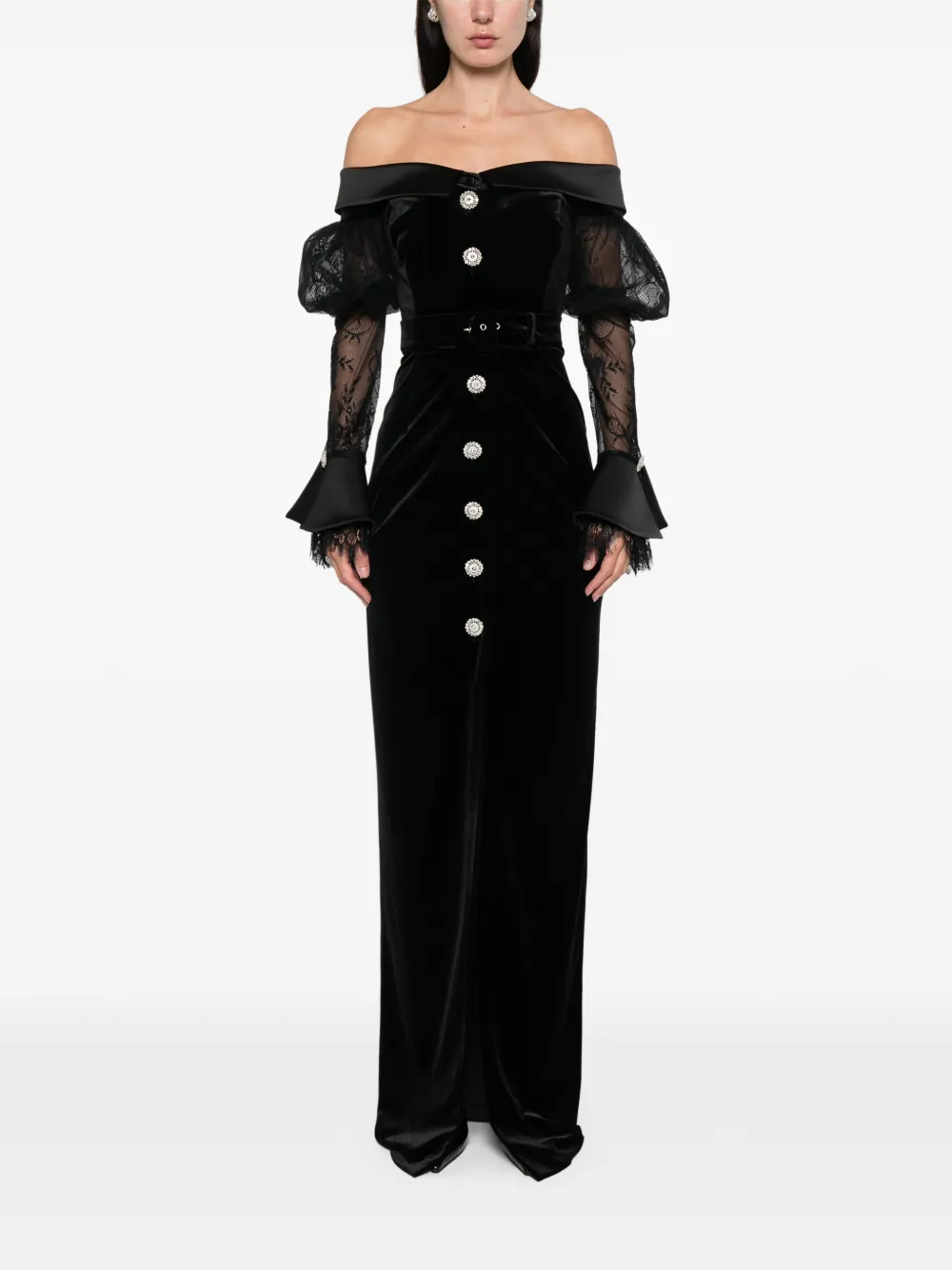 Silk Love & Lace Andrea Button Velvet Maxi Dress In Black