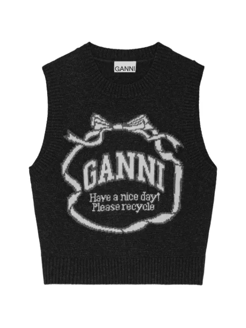 GANNI top tejido con motivo gráfico en la parte delantera