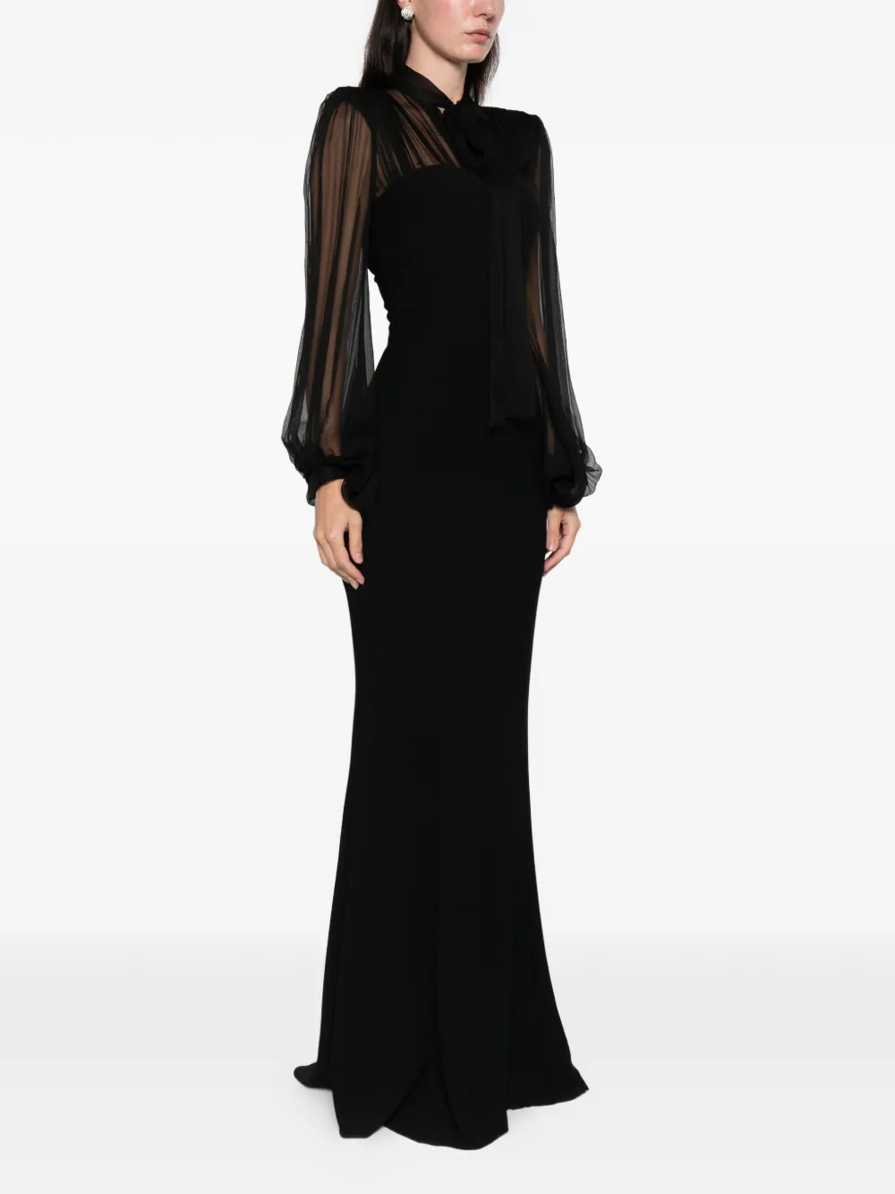 Silk Love & Lace Margot Long-sleeve Maxi Dress In Black