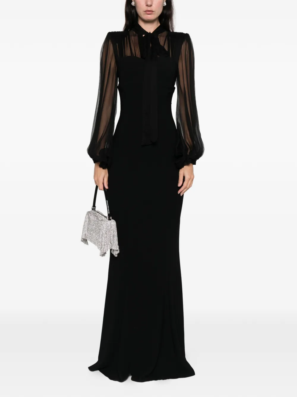 Silk Love & Lace Margot Long-sleeve Maxi Dress In Black