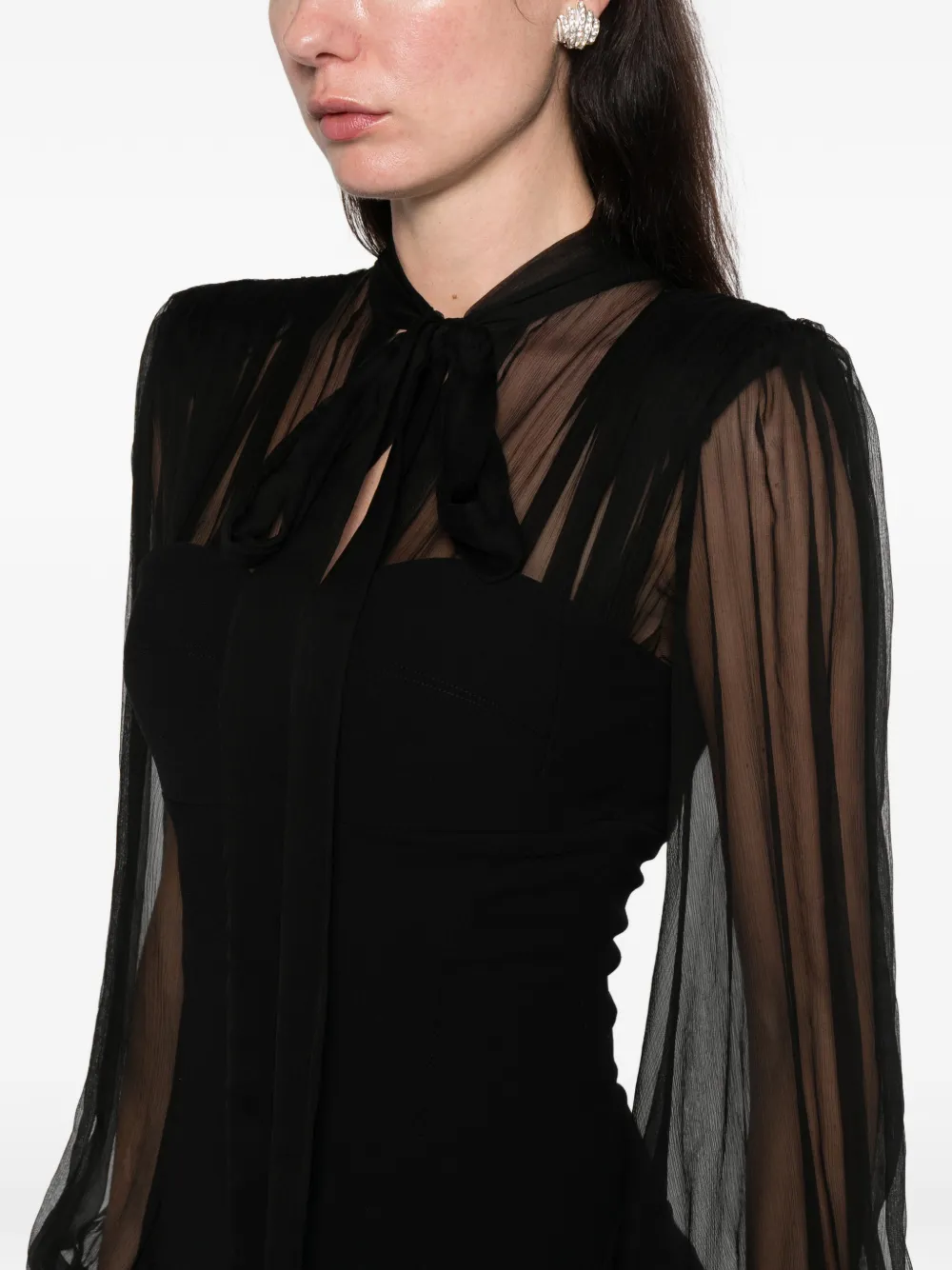 Silk Love & Lace Margot Long-sleeve Maxi Dress In Black