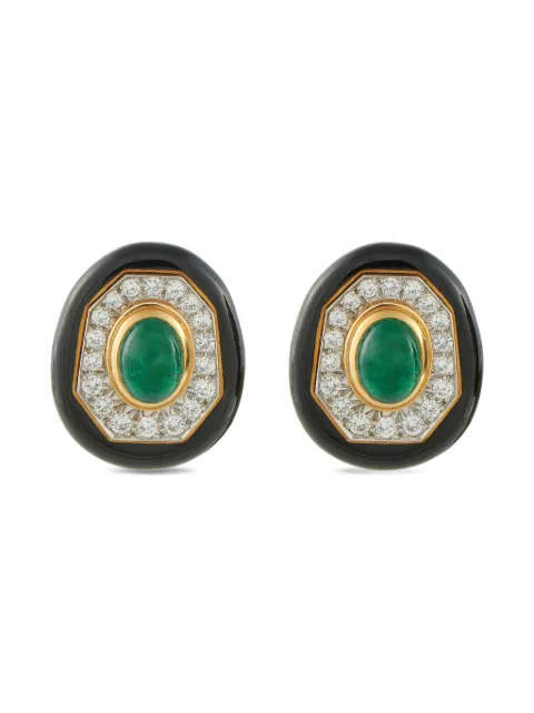 David Webb 18K yellow gold diamond enamel clip-on earrings
