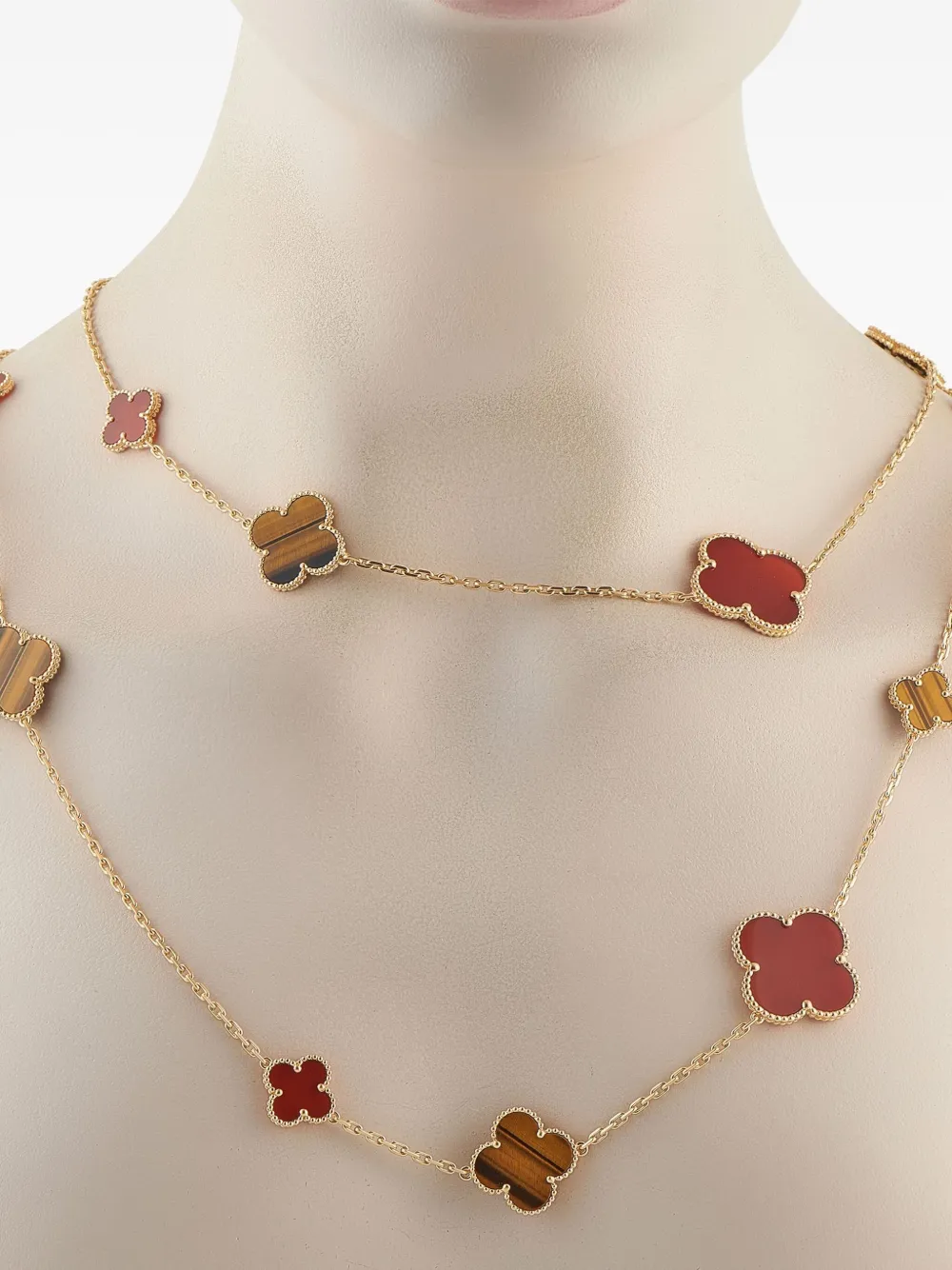 VAN CLEEF & ARPELS Pre-owned 18k Yellow Gold Alhambra Carnelian And Tiger's Eye Necklace
