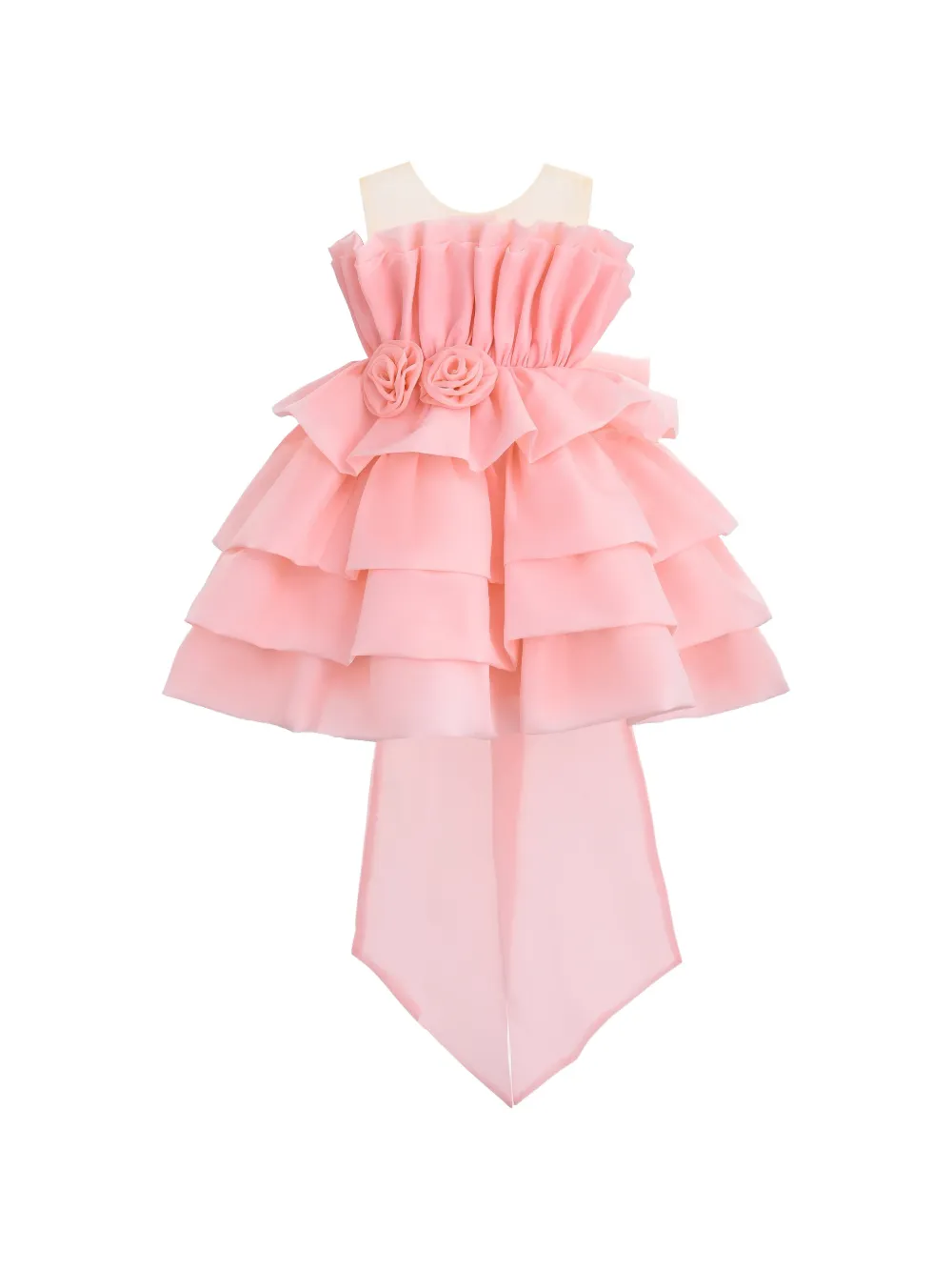 Tulleen tiered-ruffled sleeveless party dress - Rosa