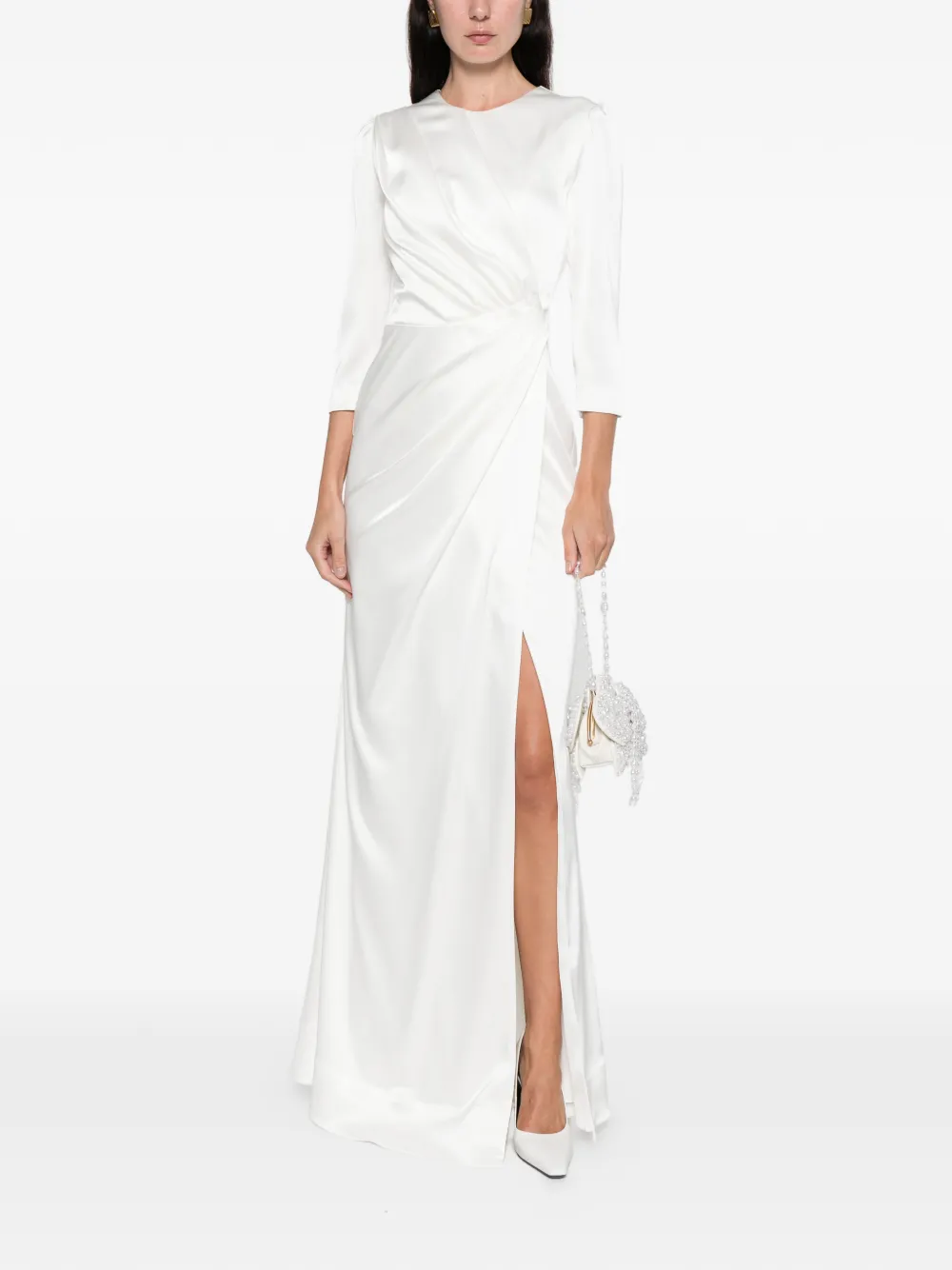 SILK LOVE & LACE Zina draped maxi dress - Wit