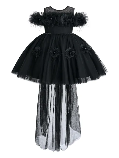 Tulleen feather-embellished bow-detail dress