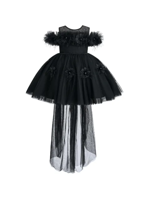 Tulleen feather-embellished bow-detail dress