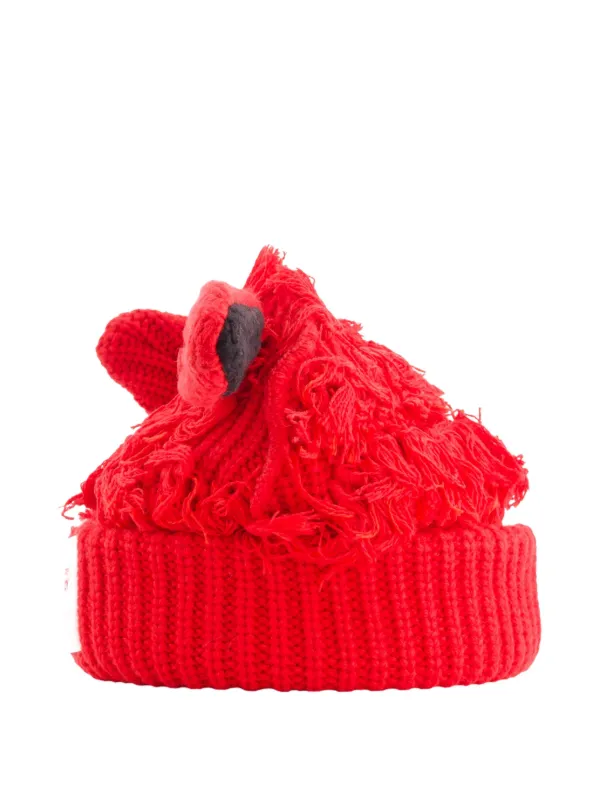 Charles Jeffrey Loverboy shaggy-ears Ribbed Hat | Red | FARFETCH