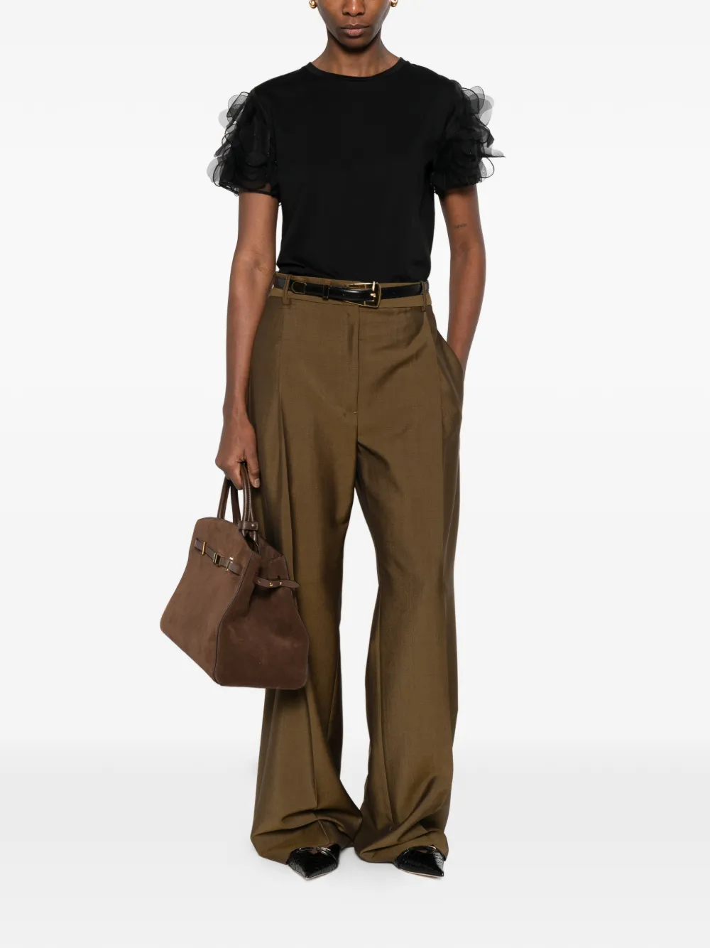  Max Mara Mseeditti Ruffled-sleeve T-shirt - Black 