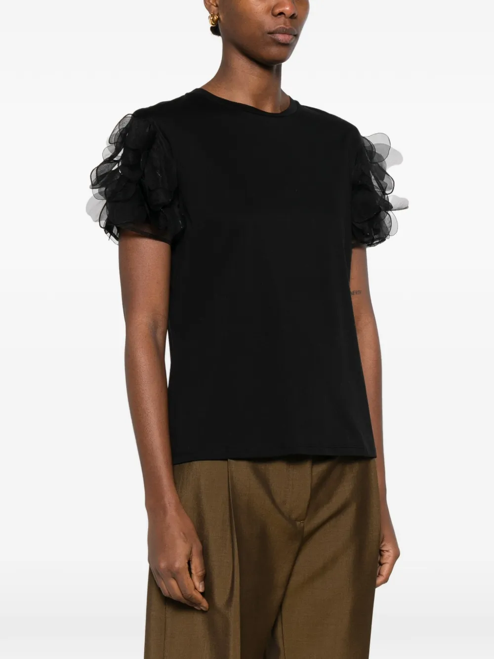  Max Mara Mseeditti Ruffled-sleeve T-shirt - Black 