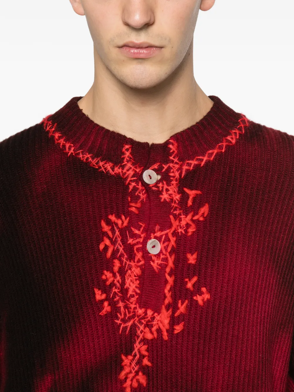 Pre-owned A.n.g.e.l.o. Vintage Upcycling Angelo Vintage Upcycling Embroidered Buttoned Sweater In Red