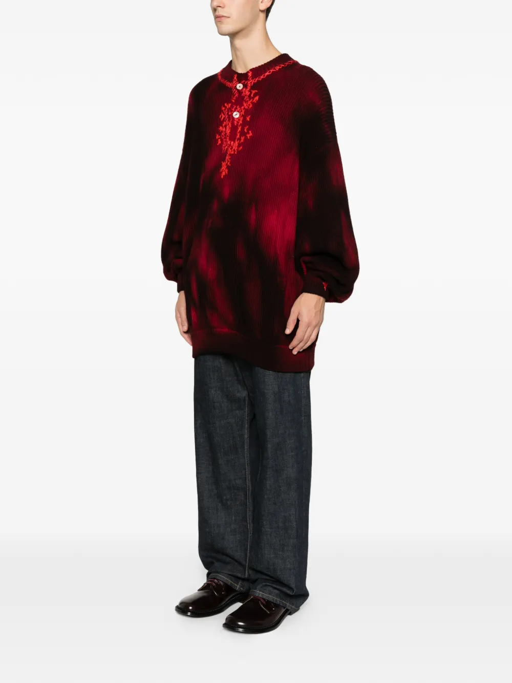 Pre-owned A.n.g.e.l.o. Vintage Upcycling Angelo Vintage Upcycling Embroidered Buttoned Sweater In Red