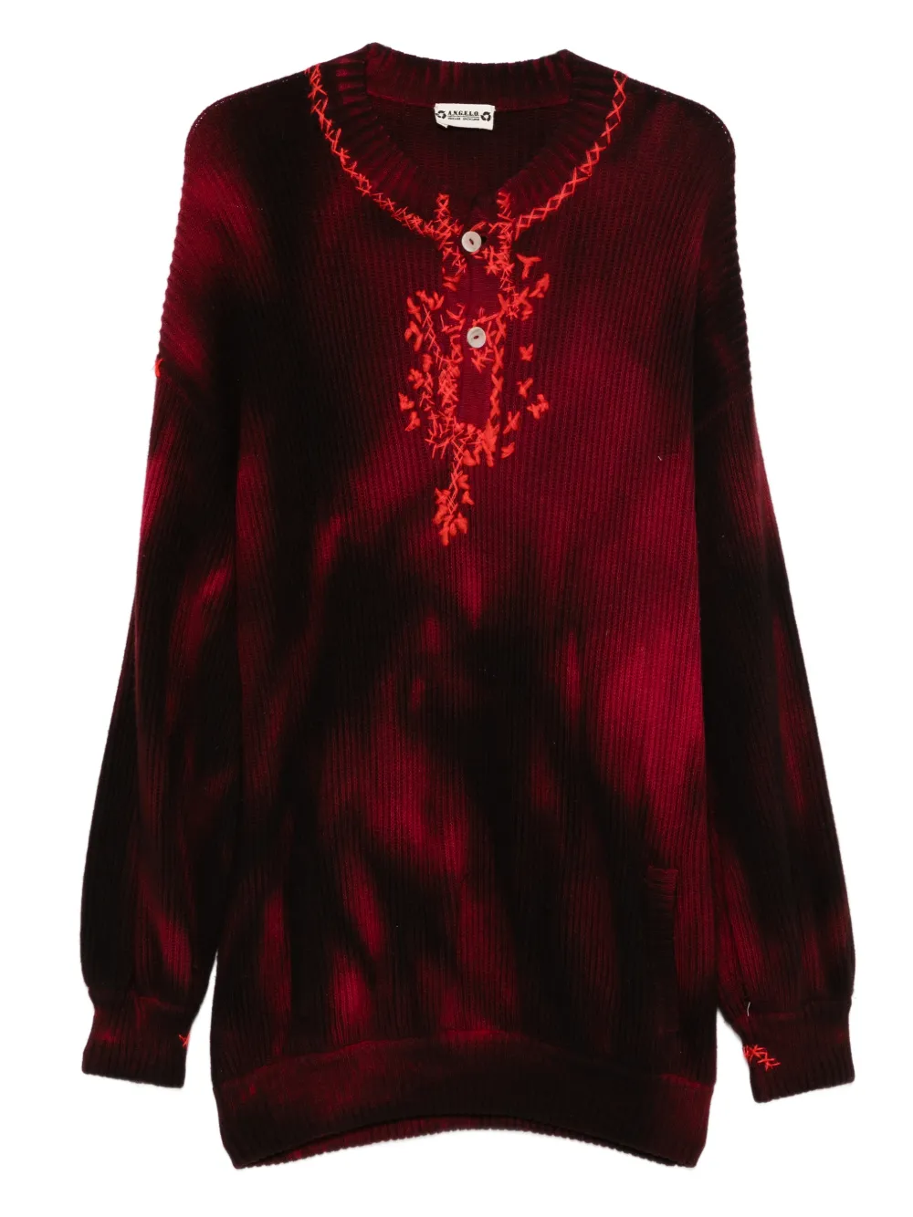 Pre-owned A.n.g.e.l.o. Vintage Upcycling Angelo Vintage Upcycling Embroidered Buttoned Sweater In Red