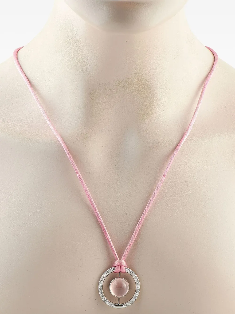 BUCHERER Pre-owned 18k White Gold Diamond And Rose Quartz Necklace In Silver