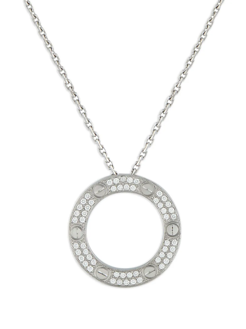 Cartier Love ダイヤモンド ネックレス 18Kホワイトゴールド - シルバートーン