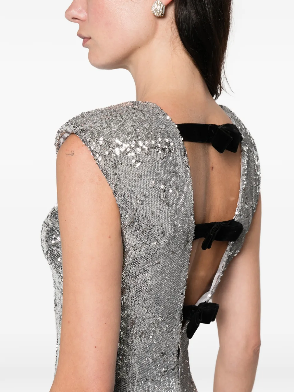 Silk Love & Lace Jamila Sequin Maxi Dress In Silver